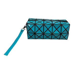 Geometric Cosmetic Bag Turquoise Travel Makeup Pouch Wristlet Zip Case New